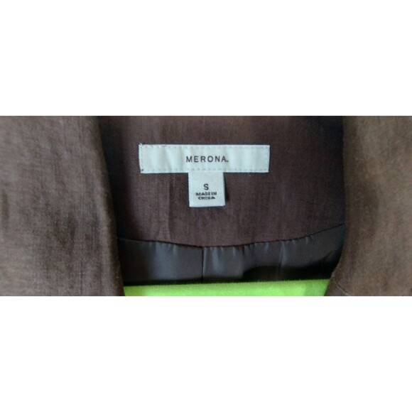 Merona Blazer Women's S Brown Linen Long Sleeve Lined Pockets 3 Buttons Classic - Picture 5 of 8